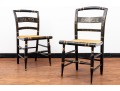 Black Lacquered Woven-Seat Chairs, Possibly Hitchcock