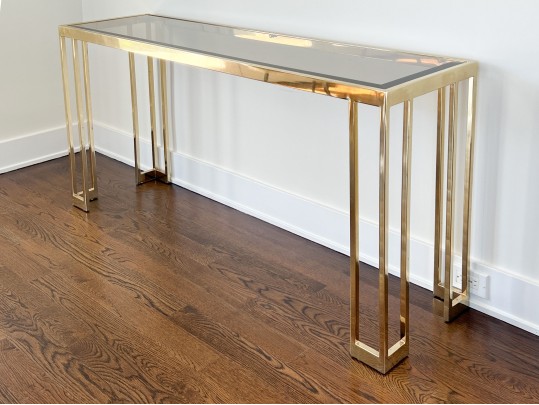 Vintage Smokey Glass And Brass Side Table