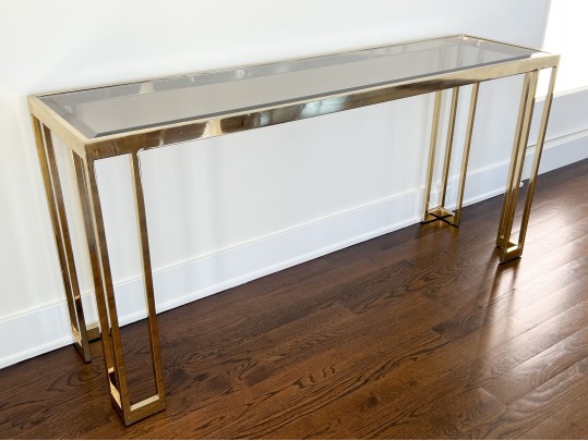Vintage Smokey Glass And Brass Side Table