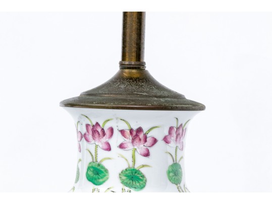Elegant Pair Of Famille Rose Decorated Porcelain Vases Mounted As Lamps