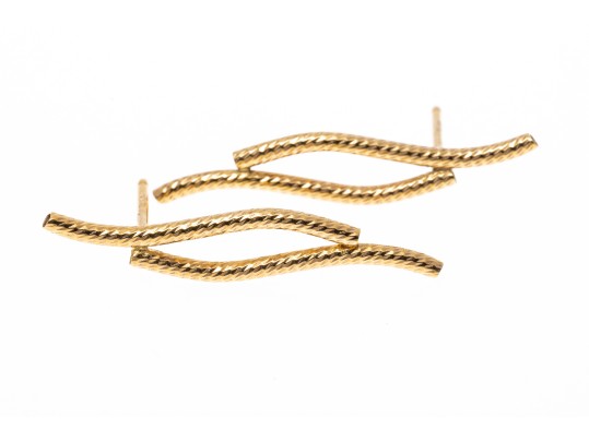 Stylish 14K Wave Bar Earrings
