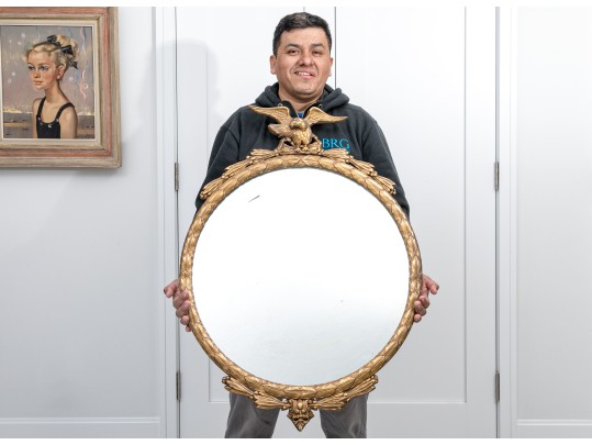 Antique Carved And Gilt Mirror With Eagle Crest