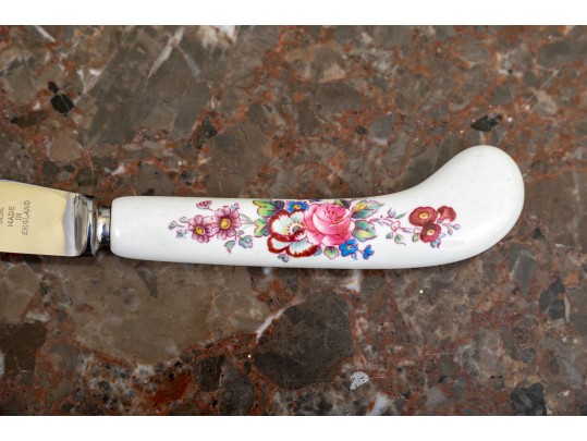 Delightful English, Royal Crown Derby Flatware Service, Floral Embellished China Handles, 41 Pieces