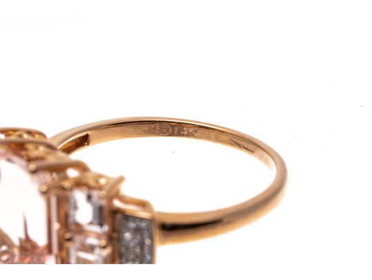 Morganite And Diamond 14K Rose Gold Ring, Size 7