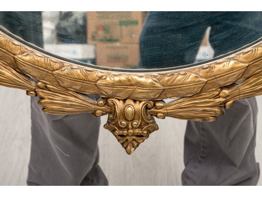 Antique Carved And Gilt Mirror With Eagle Crest