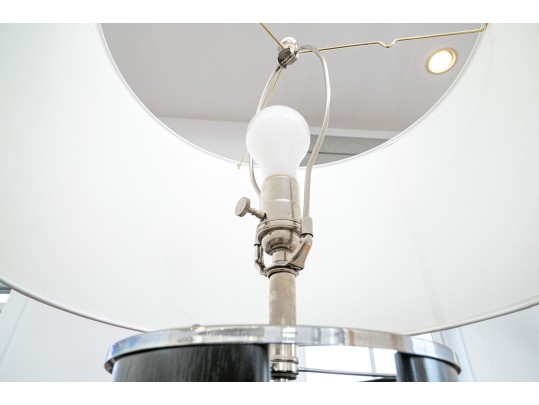 Pair Of Mid Century Wood And Chrome Table Lamps