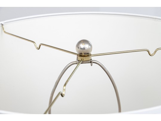 Pair Of Mid Century Wood And Chrome Table Lamps