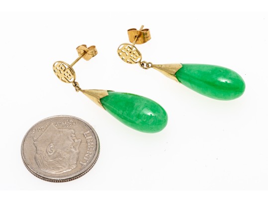 Vibrant 14K Jadeite Drop Earrings