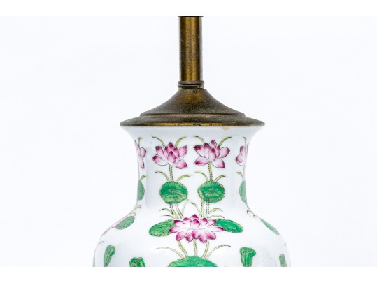Elegant Pair Of Famille Rose Decorated Porcelain Vases Mounted As Lamps