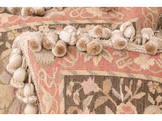 Pair Of Wool Tapestry & Cotton Decorative Accent Pillows With Feather & Down Insert
