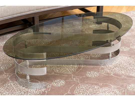 Mid Century Smoke Glass Top Chrome Low Table 