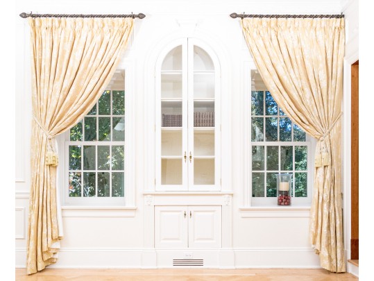 Pair Of Custom Pinch Pleat Lined Silk Drapes With Tiebacks - PAIR #2