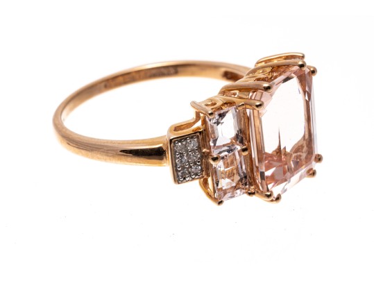 Morganite And Diamond 14K Rose Gold Ring, Size 7