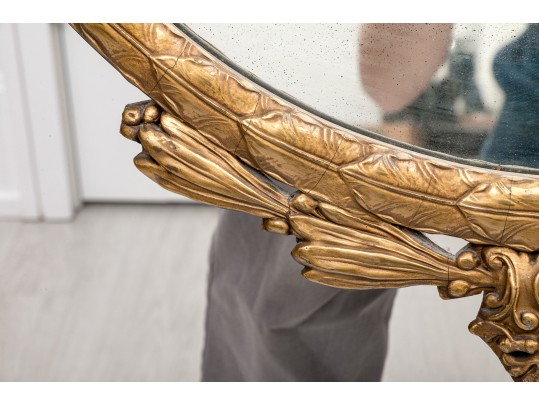 Antique Carved And Gilt Mirror With Eagle Crest