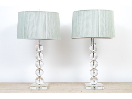 Pair Of Contemporary Stacked Spheres Table Lamps With String Shades