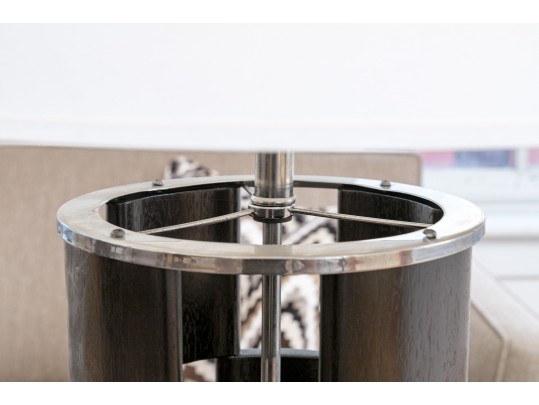 Pair Of Mid Century Wood And Chrome Table Lamps