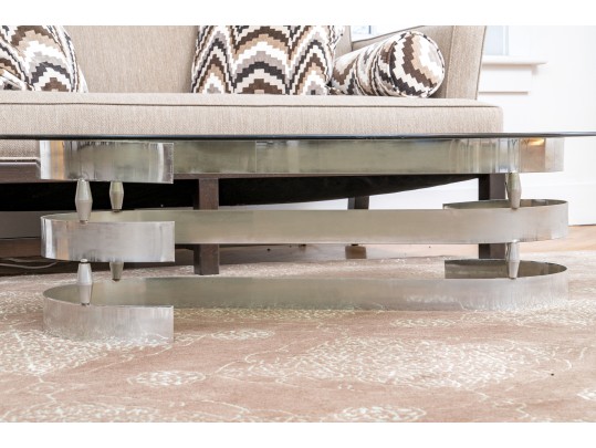 Mid Century Smoke Glass Top Chrome Low Table 