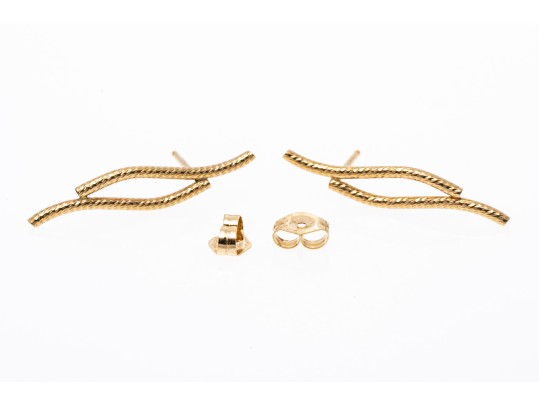 Stylish 14K Wave Bar Earrings