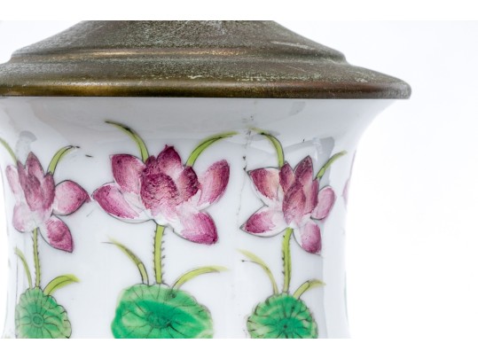 Elegant Pair Of Famille Rose Decorated Porcelain Vases Mounted As Lamps