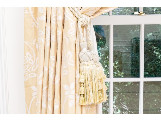 Pair Of Custom Pinch Pleat Lined Silk Drapes With Tiebacks - PAIR #2