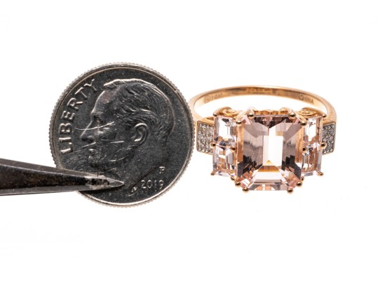 Morganite And Diamond 14K Rose Gold Ring, Size 7