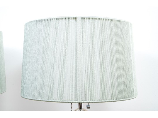 Pair Of Contemporary Stacked Spheres Table Lamps With String Shades
