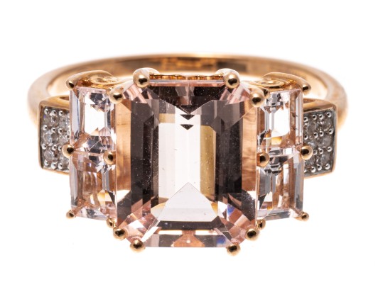 Morganite And Diamond 14K Rose Gold Ring, Size 7