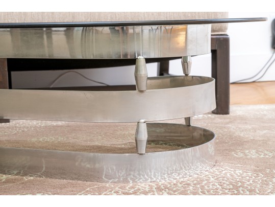 Mid Century Smoke Glass Top Chrome Low Table 