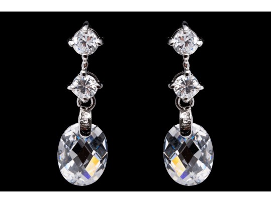 Dazzling White Zirconia And Sterling Silver Drop Earrings