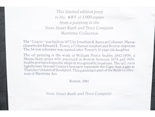 After Wm. Pierce Stubbs (Am., 1842-1909) Maritime Color Print, The Schooner 