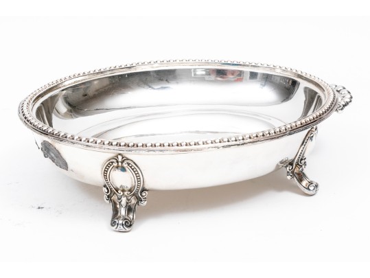 Pair Of Antique Silver Plate Chafing Dished, With Bead Motif Edging And Finials