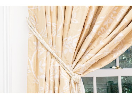 Pair Of Custom Pinch Pleat Lined Silk Drapes With Tiebacks - PAIR #2