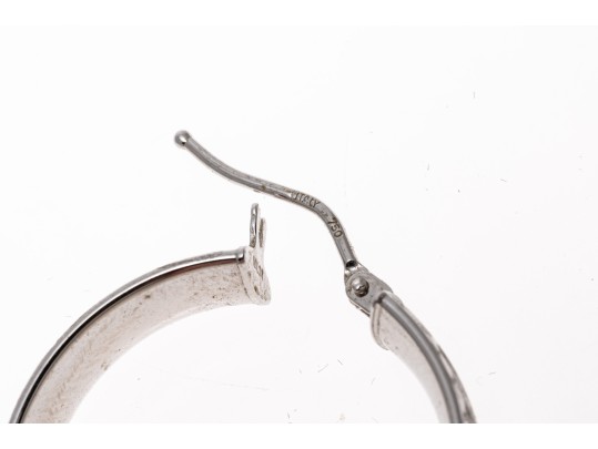 18K White Gold Italian Hoop Earrings With Brushed Finish
