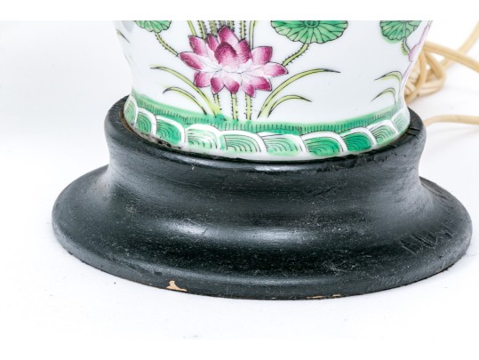 Elegant Pair Of Famille Rose Decorated Porcelain Vases Mounted As Lamps