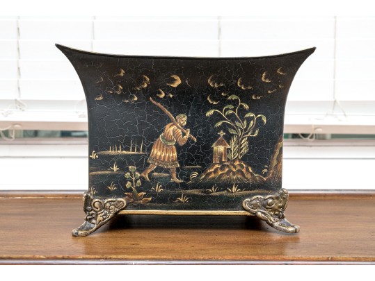 Tole Paint Decorated Footed Jardiniere - Made In India
