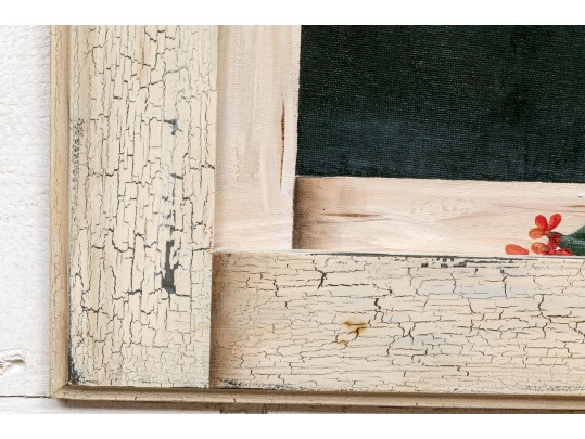 Oil On Canvas Board, Red Geraniums In The Window