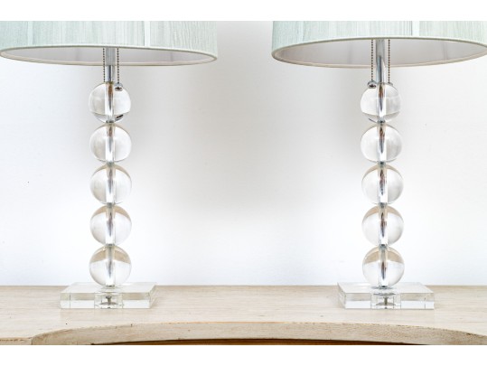 Pair Of Contemporary Stacked Spheres Table Lamps With String Shades
