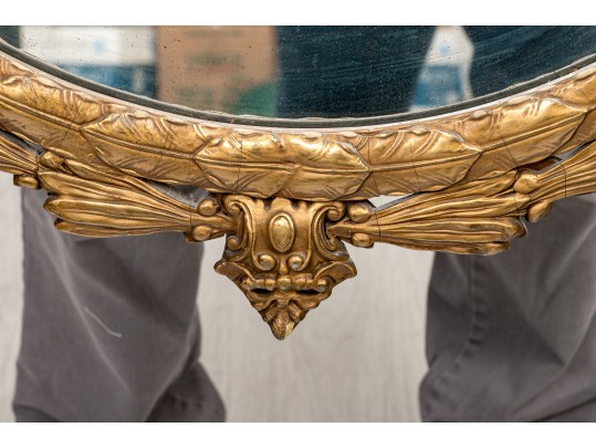 Antique Carved And Gilt Mirror With Eagle Crest