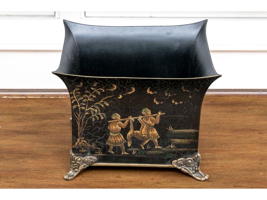 Tole Paint Decorated Footed Jardiniere - Made In India