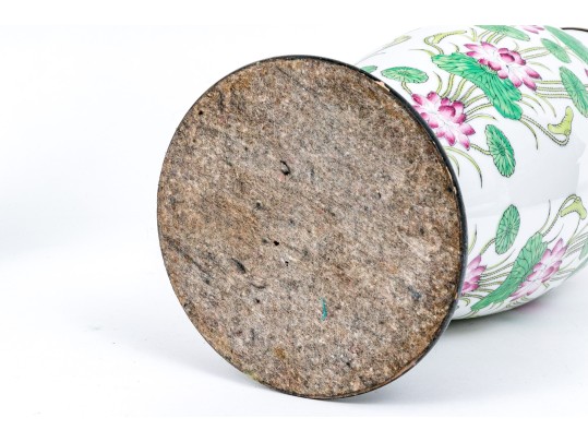 Elegant Pair Of Famille Rose Decorated Porcelain Vases Mounted As Lamps