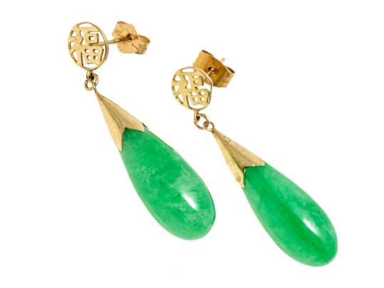Vibrant 14K Jadeite Drop Earrings