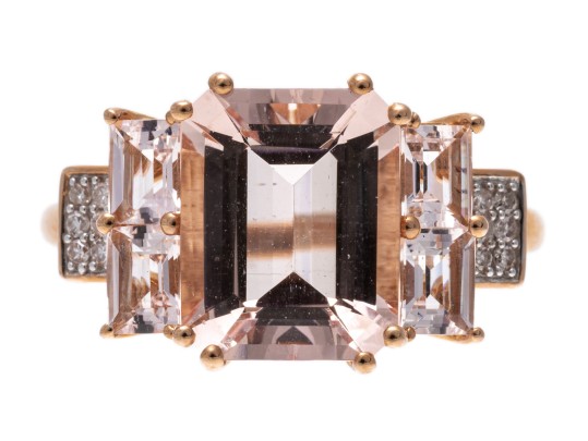 Morganite And Diamond 14K Rose Gold Ring, Size 7
