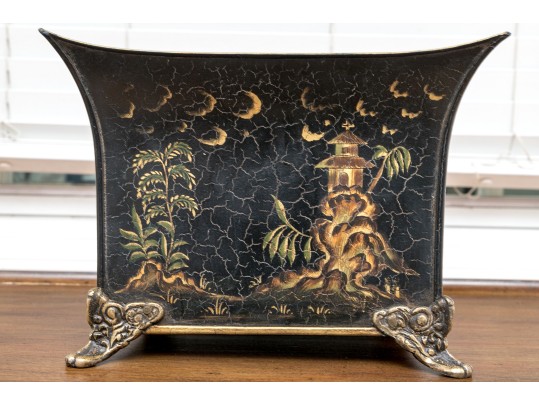 Tole Paint Decorated Footed Jardiniere - Made In India