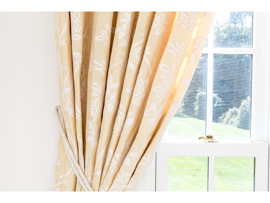 Pair Of Custom Pinch Pleat Lined Silk Drapes With Tiebacks - PAIR #3