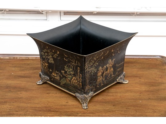 Tole Paint Decorated Footed Jardiniere - Made In India