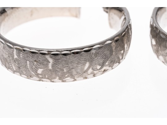 18K White Gold Italian Hoop Earrings With Brushed Finish