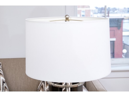 Pair Of Mid Century Wood And Chrome Table Lamps