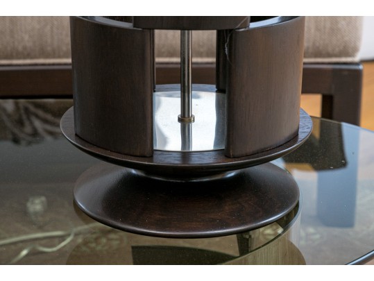 Pair Of Mid Century Wood And Chrome Table Lamps