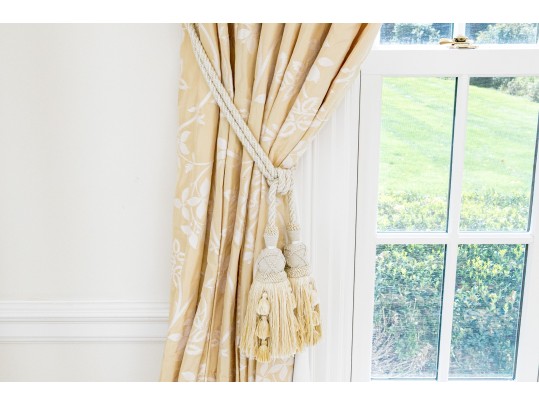 Pair Of Custom Pinch Pleat Lined Silk Drapes With Tiebacks - PAIR #4
