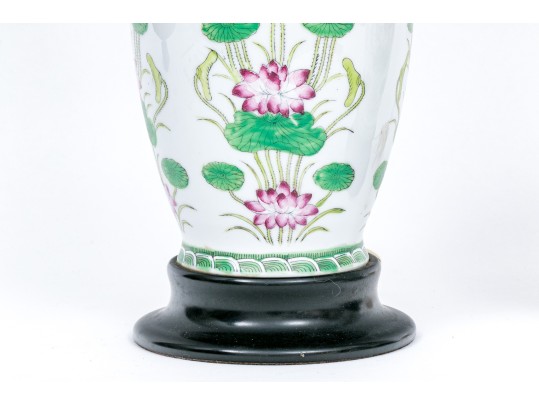 Elegant Pair Of Famille Rose Decorated Porcelain Vases Mounted As Lamps